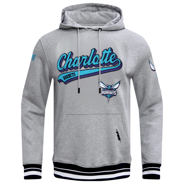 Pro Standard Hornets Script Fleece P/O Hoodie - Men's - Heather Gray/Black