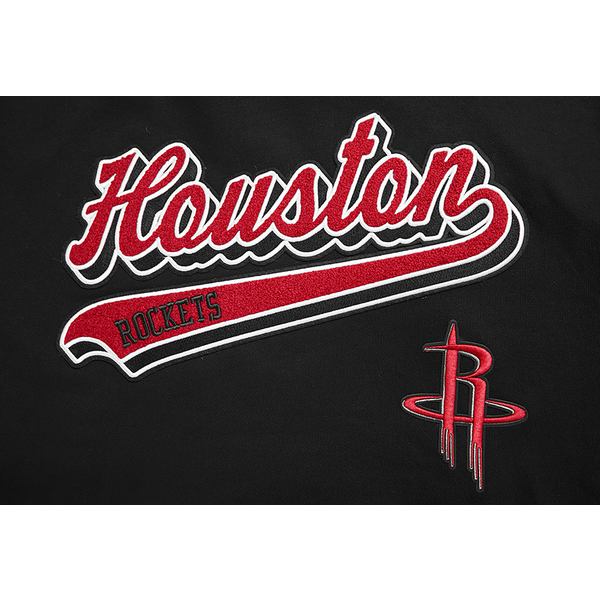 Pro Standard ROCKETS SCRIPT TAIL RIB FLC PO HOODIE - Men's - Black/Black/Red - Image 5