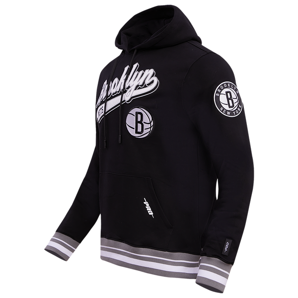 Pro Standard NETS SCRIPT TAIL RIB FLC PO HOODIE - Men's - Black/Gray - Image 3