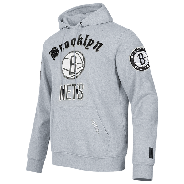Pro Standard NETS OLD ENGLISH FLC PO HOODIE - Men's - Heather Grey - Image 3