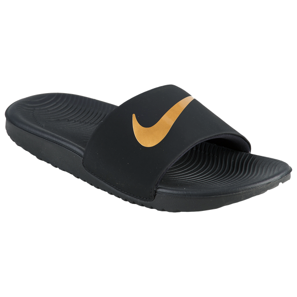 Nike Kawa Slides - Boys' Grade School - Black/Metallic Gold