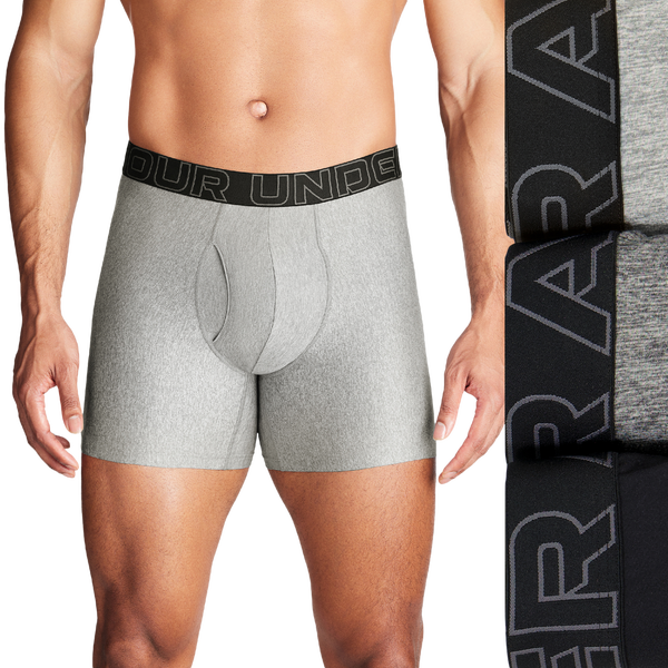 Under Armour Performance Tech Boxer Brief- Solid 6 IN 3PK - Men's - Castlerock/Steel/Black - Image 3