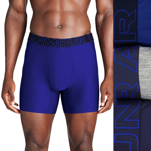 Under Armour Performance Tech Boxer Brief- Solid 6 IN 3PK - Men's - Royal/Steel/Midnight Navy - Image 3