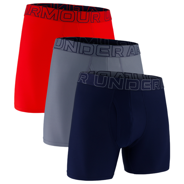 Under Armour Performance Tech Mesh Boxer Brief- Solid 6IN 3PK - Men's - Red/Gravel/Academy