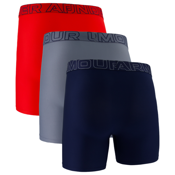 Under Armour Performance Tech Mesh Boxer Brief- Solid 6IN 3PK - Men's - Red/Gravel/Academy - Image 2