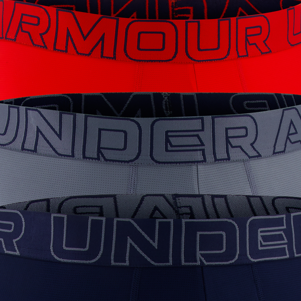 Under Armour Performance Tech Mesh Boxer Brief- Solid 6IN 3PK - Men's - Red/Gravel/Academy - Image 3