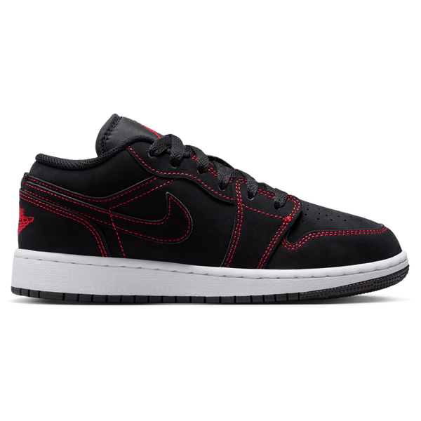 Jordan AJ 1 Low - Boys' Grade School - Black/University Red/White