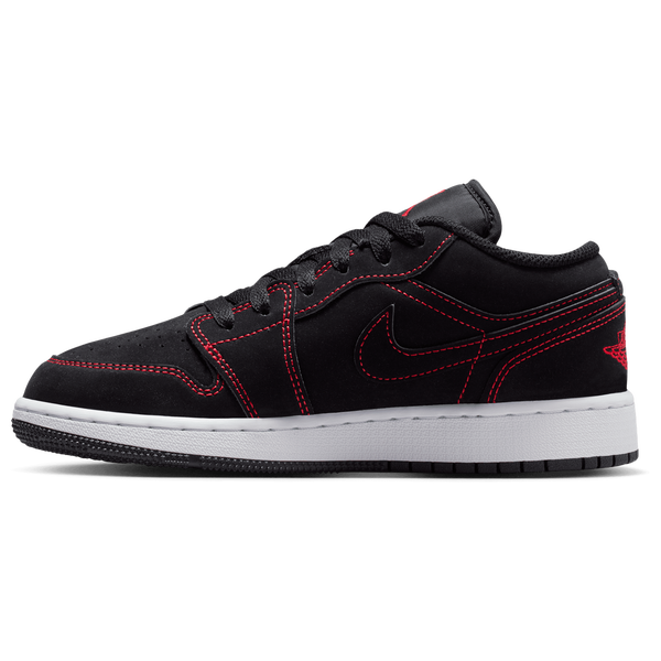 Jordan AJ 1 Low - Boys' Grade School - Black/University Red/White - Image 2