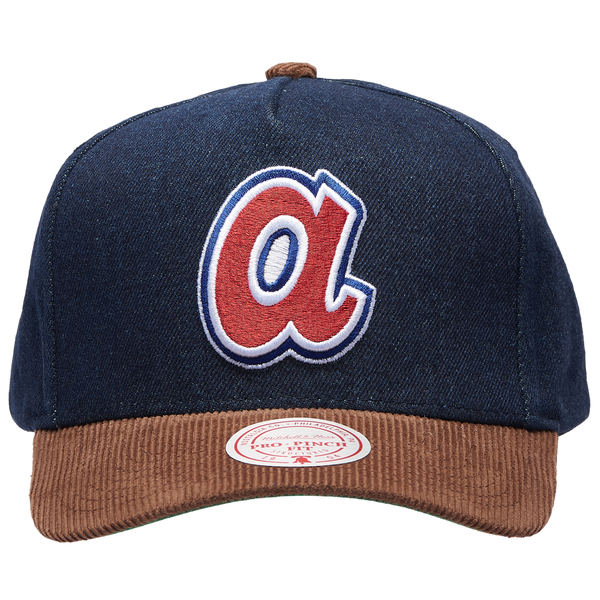 Mitchell & Ness Braves Denim Cord Pro Pinch Cap - Adult - Brown/Navy - Image 2