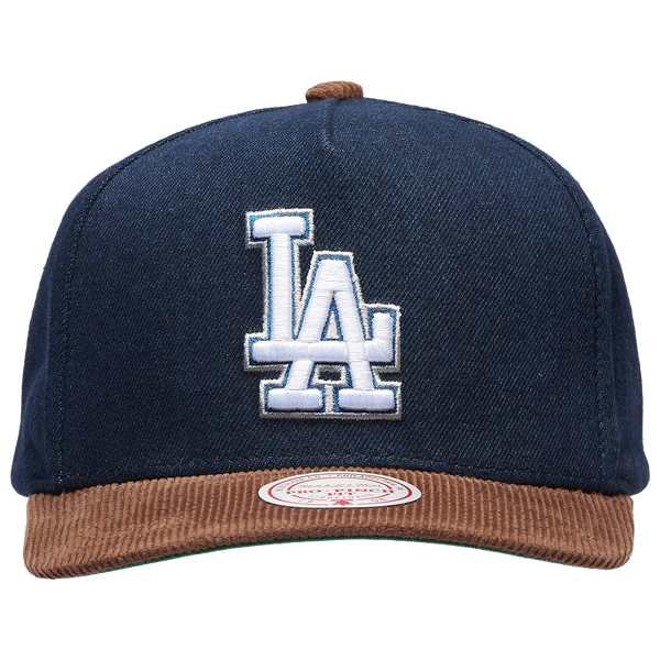 Mitchell & Ness Dodgers Denim Cord Pro Pinch Cap - Adult - Navy/Brown - Image 2