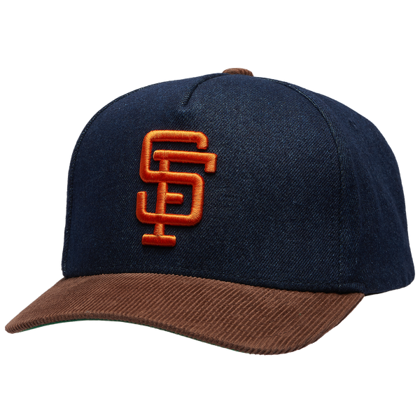 Mitchell & Ness Giants Denim Cord Pro Pinch Cap - Adult - Navy/Brown