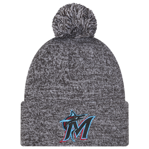 New Era Marlins Marl Pom Knit - Adult - Black