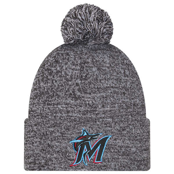 New Era Marlins Marl Pom Knit - Adult - Black
