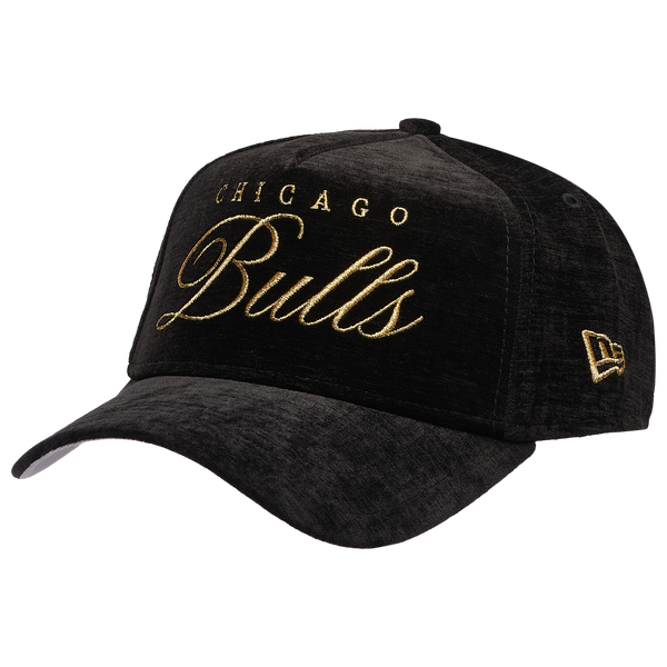 New Era Bulls 940 A Frame Velvet Script Cap - Adult - Black/Black