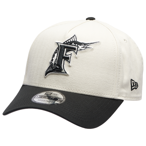 New Era Marlins 940AF Herringbone Cap - Adult - White/Black