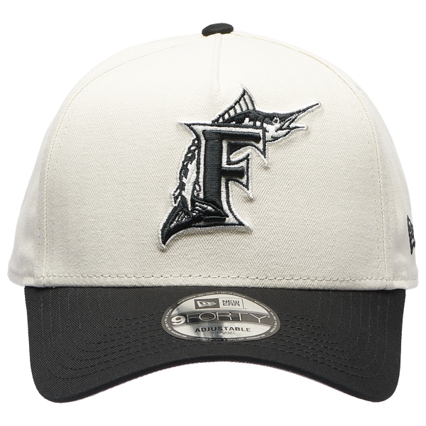 New Era Marlins 940AF Herringbone Cap - Adult - White/Black - Image 2