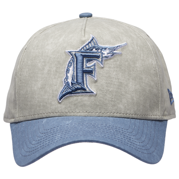 New Era Marlins 9FORTY A-Frame Washed Cap - Adult - Grey/Navy - Image 2