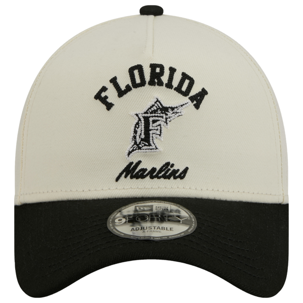 New Era Marlins 9FORTY A-Frame UPSD Arch Cap - Adult - White/Black - Image 2