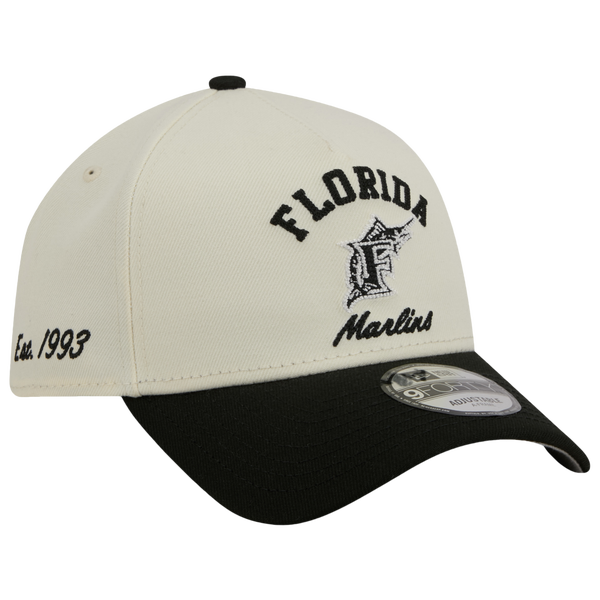 New Era Marlins 9FORTY A-Frame UPSD Arch Cap - Adult - White/Black - Image 3