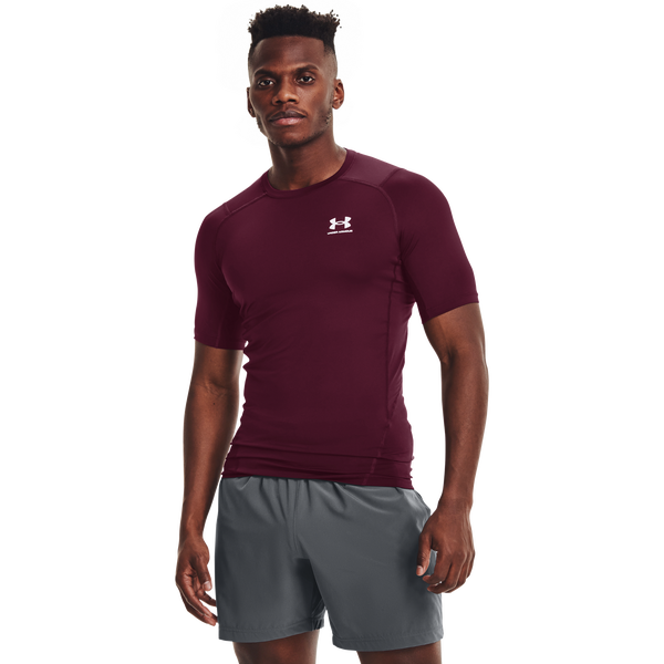 Under Armour HeatGear Compression S/S T-Shirt - Men's - Maroon/White