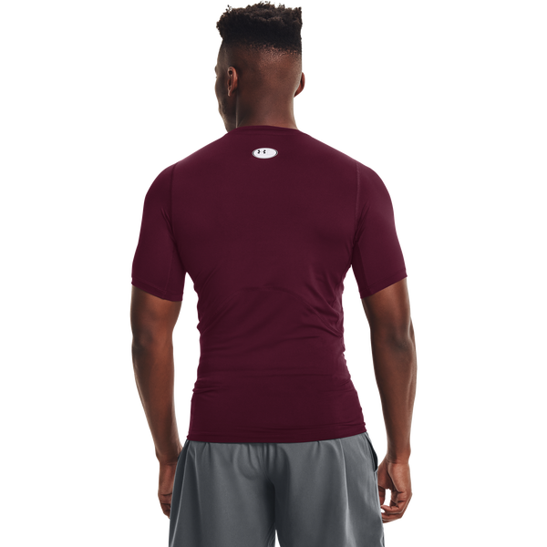 Under Armour HeatGear Compression S/S T-Shirt - Men's - Maroon/White - Image 2
