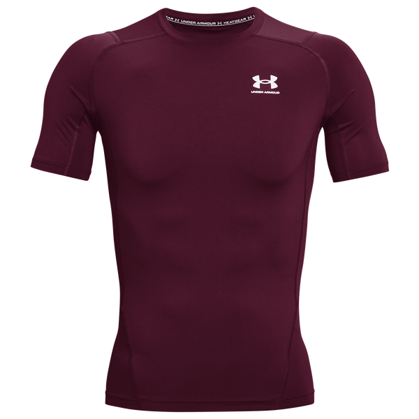 Under Armour HeatGear Compression S/S T-Shirt - Men's - Maroon/White - Image 3