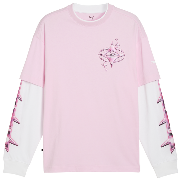 PUMA Lafrance Pink Heem Long Sleeve Tee - Men's - Puma White/Pale Pink - Image 6