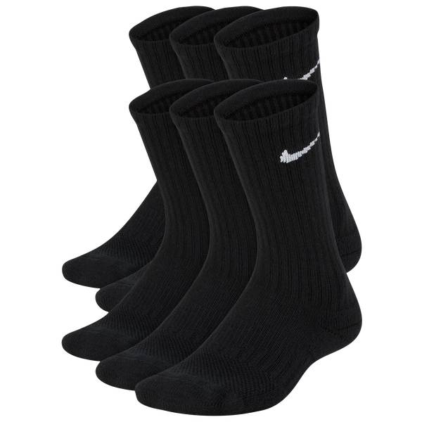 Nike 6 Pack Cushioned Crew Socks - Boys' Grade School - Black/White