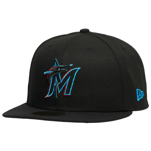 New Era Marlins 59Fifty Authentic Cap - Adult - Black/Carolina/Pink