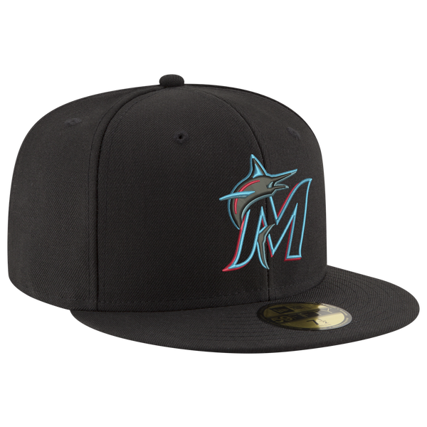 New Era Marlins 59Fifty Authentic Cap - Adult - Black/Carolina/Pink - Image 4