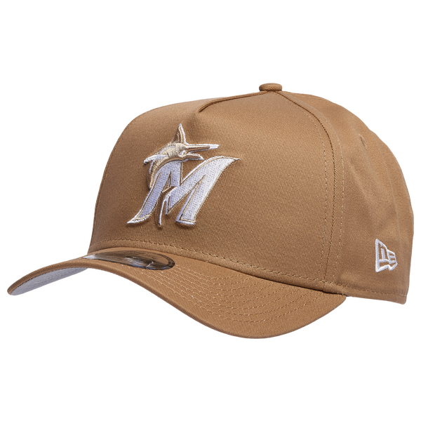 New Era Marlins A Frame Adjustable Cap - Men's - White/Khaki