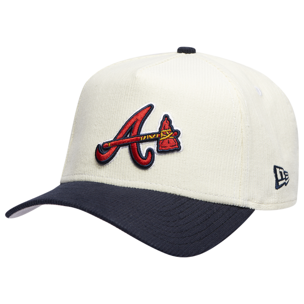New Era Braves 940 A Frame Corduroy Cap - Men's - Chrome/Navy