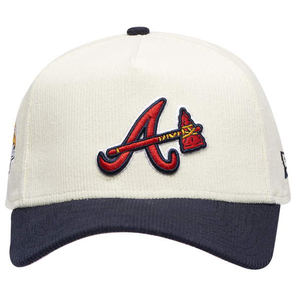 New Era Braves 940 A Frame Corduroy Cap - Men's - Chrome/Navy - Image 2