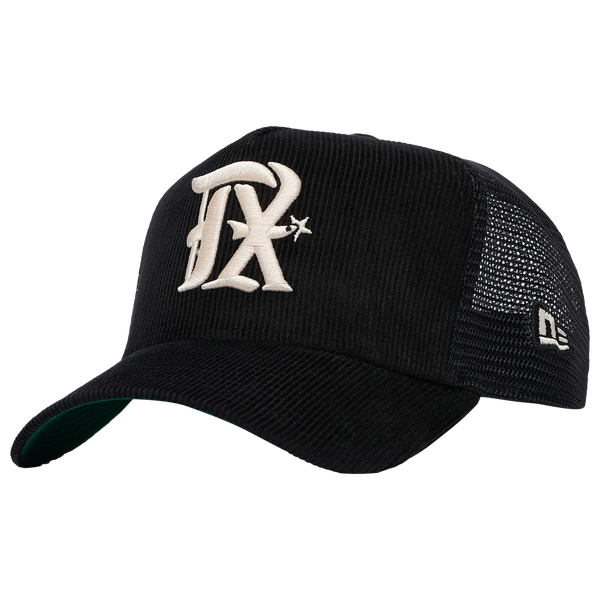 New Era Rangers 9FORTY Cord Trucker Cap - Adult - Black/Black