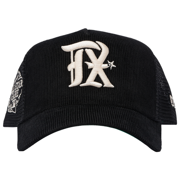 New Era Rangers 9FORTY Cord Trucker Cap - Adult - Black/Black - Image 2