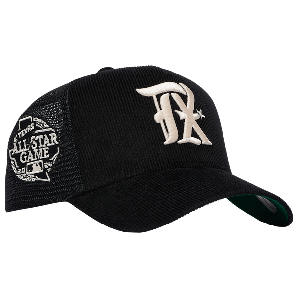 New Era Rangers 9FORTY Cord Trucker Cap - Adult - Black/Black - Image 3