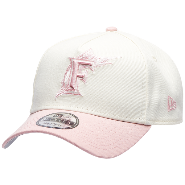 New Era Marlins 9FORTY A-Frame Cap - Adult - Chrome/Pink Rouge