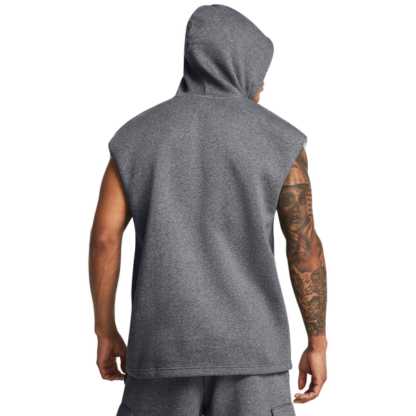 Under Armour Icon Fleece Sleeveless Hoodie - Men's - Pitch Grey/White - Image 2
