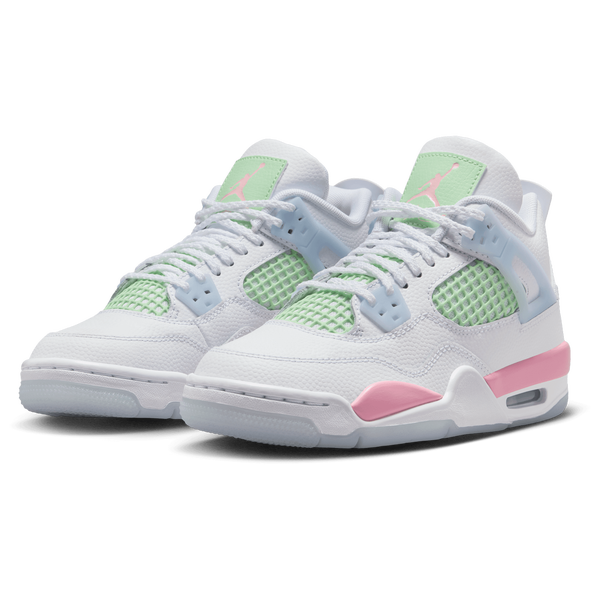 Jordan AJ 4 Retro Fem - Girls' Grade School - White/Medium Soft Pink/Half Blue - Image 6
