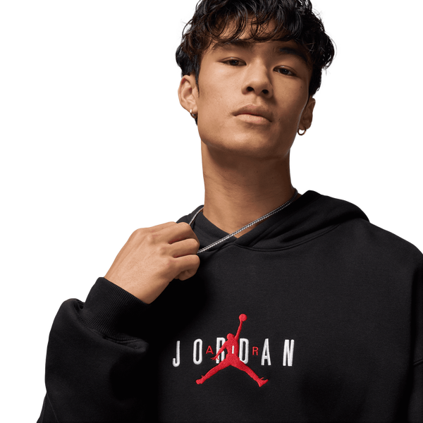 Jordan Brooklyn Oversize Stretch Pullover Hoodie - Men's - Black/Gym Red - Image 3
