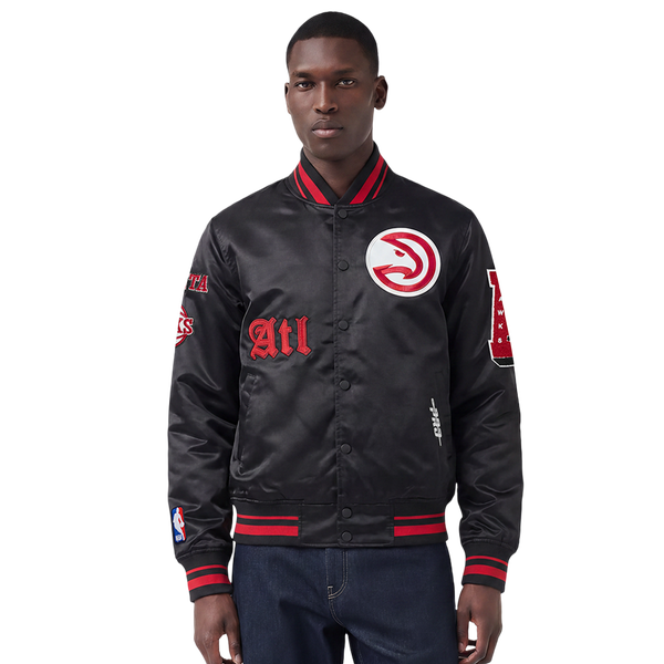 Pro Standard Atlanta Hawks Old English Rib Satin Jacket - Men's - Red/Black/Black