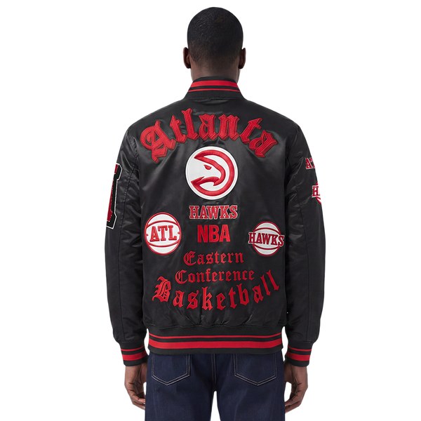 Pro Standard Atlanta Hawks Old English Rib Satin Jacket - Men's - Red/Black/Black - Image 2