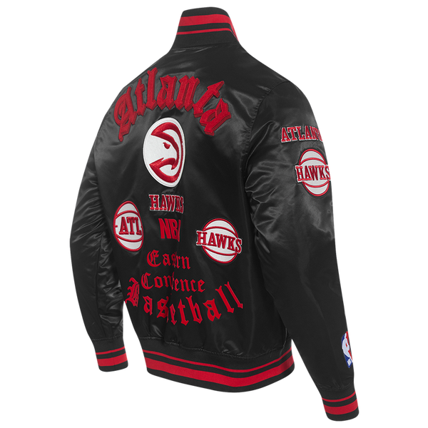 Pro Standard Atlanta Hawks Old English Rib Satin Jacket - Men's - Red/Black/Black - Image 6