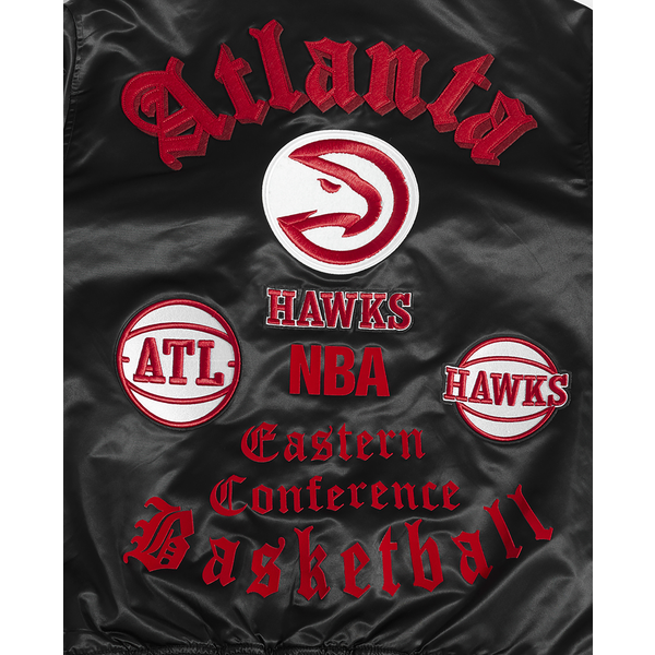 Pro Standard Atlanta Hawks Old English Rib Satin Jacket - Men's - Red/Black/Black - Image 7