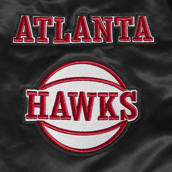 Pro Standard Atlanta Hawks Old English Rib Satin Jacket - Men's - Red/Black/Black - Image 8
