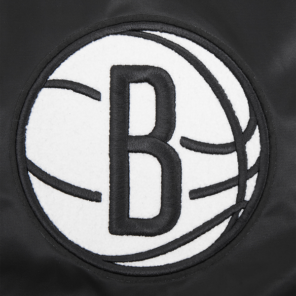 Pro Standard Brooklyn Nets Old English Rib Satin Jacket - Men's - Black/Gray - Image 5