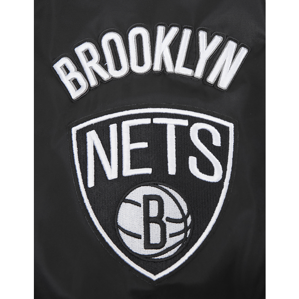 Pro Standard Brooklyn Nets Old English Rib Satin Jacket - Men's - Black/Gray - Image 7