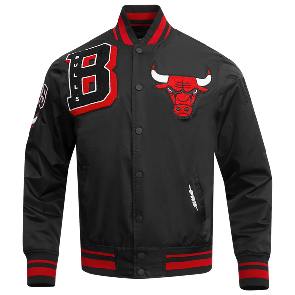 Pro Standard Chicago Bulls Mash Up Rib Satin Jacket - Men's - Black/Black/Red