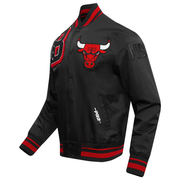 Pro Standard Chicago Bulls Mash Up Rib Satin Jacket - Men's - Black/Black/Red - Image 3