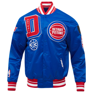 Pro Standard Detroit Pistons Mash Up Rib Satin Jacket - Men's - Royal Blue/Red